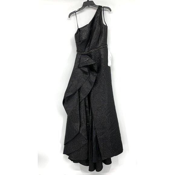 Mac Duggal Dress 66975 One Shoulder Metallic Ruffled Evening Gown - Picture 3 of 16